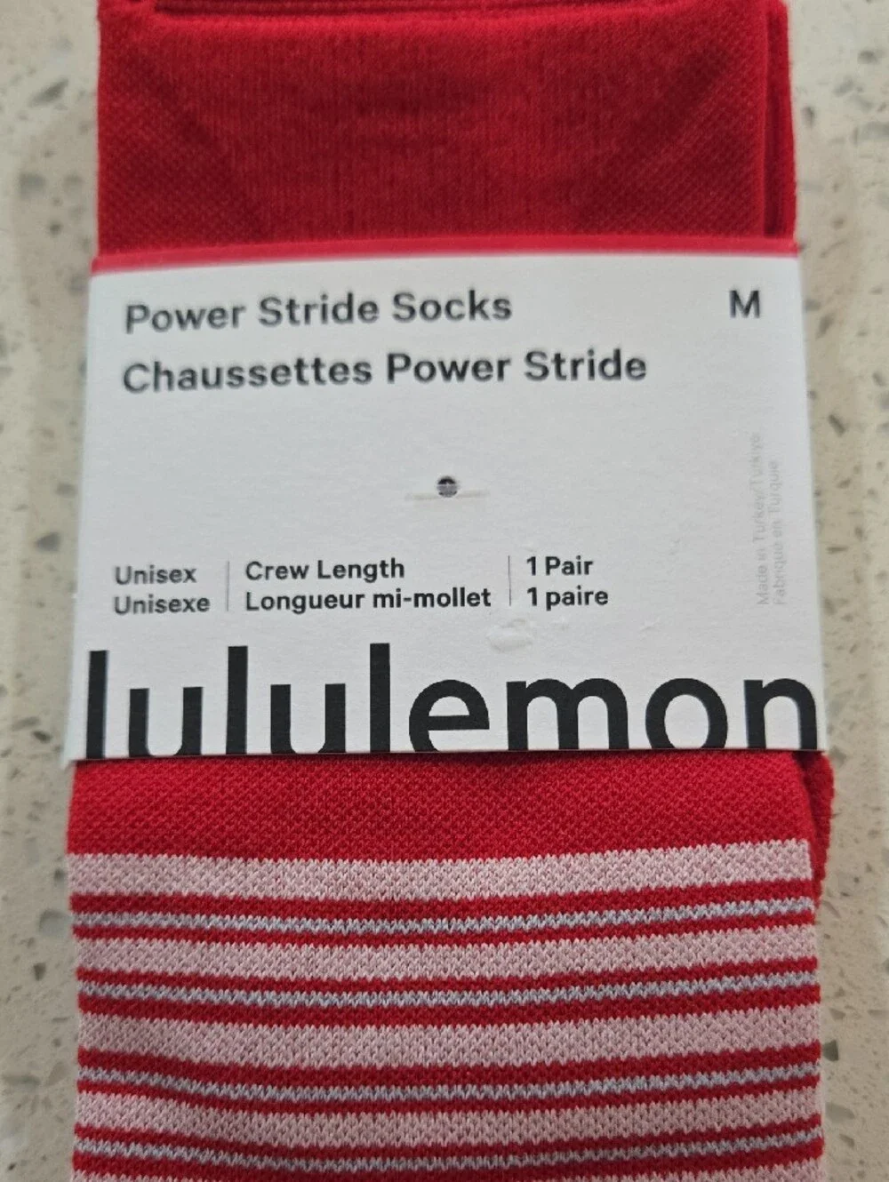 NWT lululemon athletica Power Stride Crew Socks - Red with White Stripes